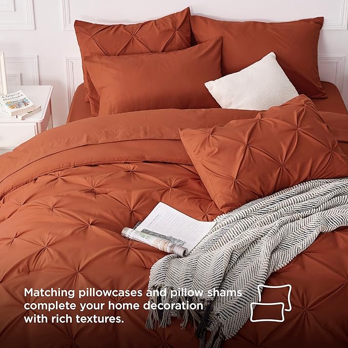 Bedsure Cal King Size Comforter Sets - 7 Pieces Pintuck California Bed Set, Orange in a Bag with Comforter, Sheets, Pillowcases & Shams - LeafyLoom