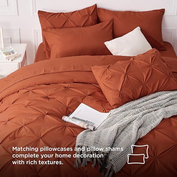 Bedsure Full Size Comforter Sets - Bedding Sets Full 7 Pieces, Bed in a Bag Burnt Orange Bed Sets with Comforter, Sheets, Pillowcases & Shams, Adult & Kids Bedding - LeafyLoom