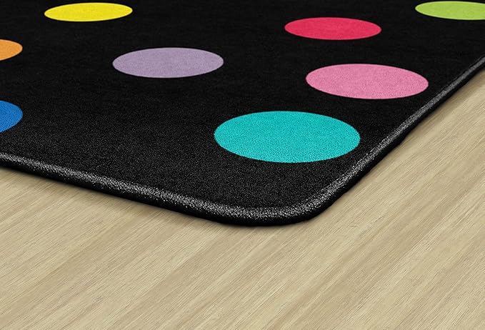 Flagship Carpets Schoolgirl Style Just Teach Rainbow Polka Dots Classroom Area Rug for Indoor Classroom Learning or Kid Bedroom Educational Play Mat, 7'6" x 12', Multi - LeafyLoom