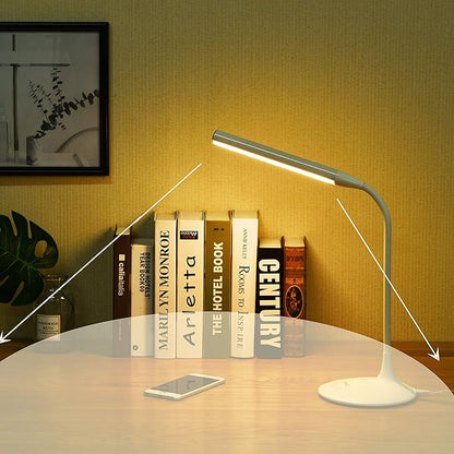 DAC LED Desk Lamp, Eye Care Table Lamp, 360 Degree Flexible Gooseneck, Continuously Dimmable, 3 Color Modes, Touch-Sensitive Control Panel, 40-Minute Auto Shut-Off Timer, White, 6W - LeafyLoom