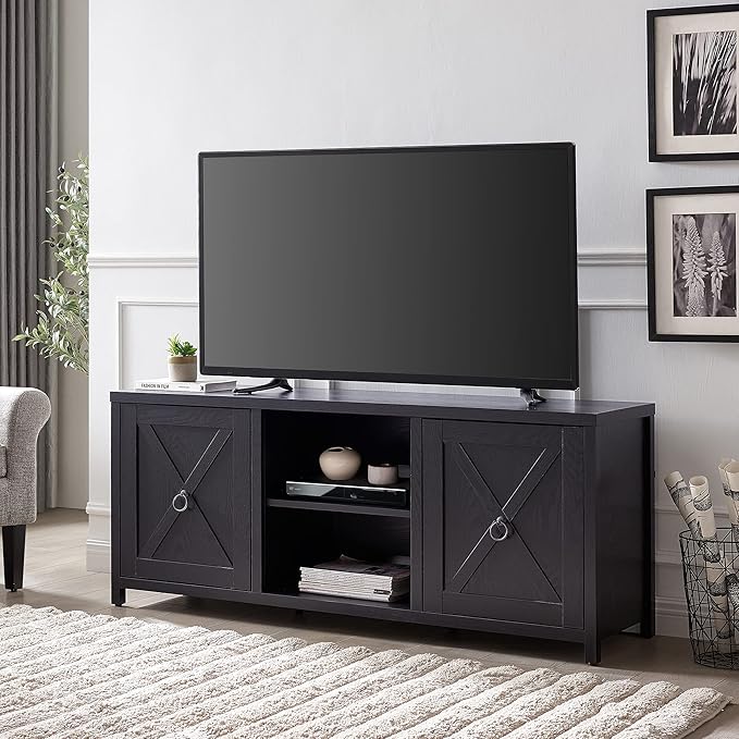 Henn&Hart Rectangular TV Stand for TV's up to 65" in Black, Electric Fireplace TV Stands for the Living Room - LeafyLoom