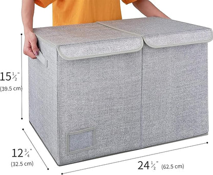 GRANNY SAYS Toy Chest with Lids, Foldable Toy Storage Organizer with Handles, Stuffed Animal Storage for Nursery Room Playroom, Living Room, Large Toy Box for Boys and Girls, Gray - LeafyLoom