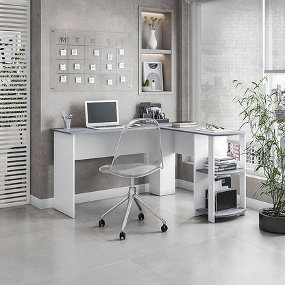 NicBex Laik-DW-00037-DX Desks, 53.5" W x 51.5" D x 29.75" H, White+Gray - LeafyLoom