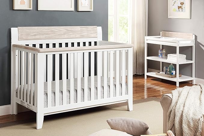 Suite Bebe Hayes 4 in 1 Convertible Crib, White and Wire Brushed Wood - LeafyLoom