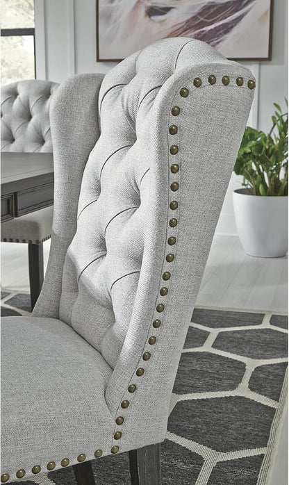 Signature Design by Ashley Jeanette Traditional Tufted Upholstered Wingback Dining Chair, 2 Count, Light Gray - LeafyLoom