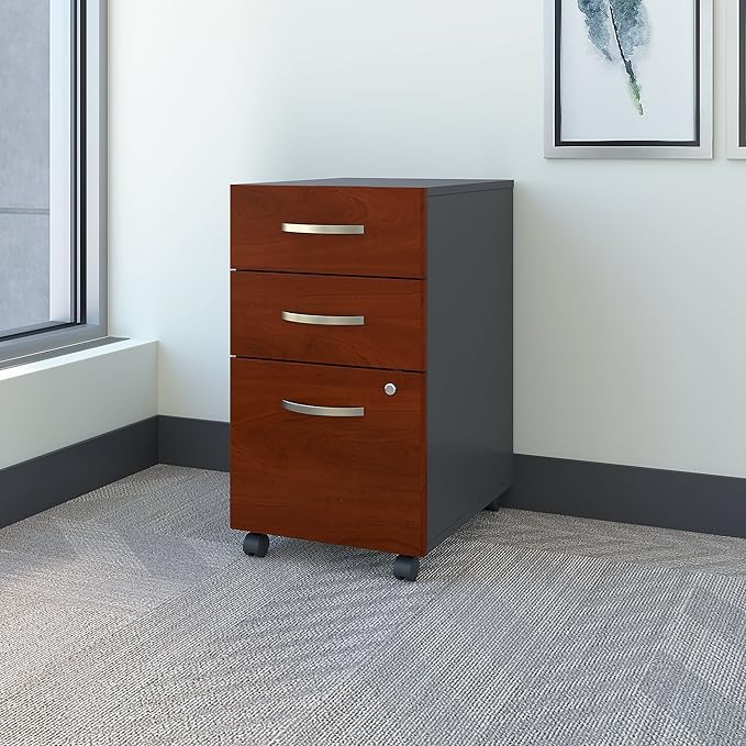 Bush Business Furniture Series C Mobile Under Desk Arrives Fully Assembled | Stylish 3 Drawer File Cabinet for Professional or Home Office, Hansen Cherry - LeafyLoom