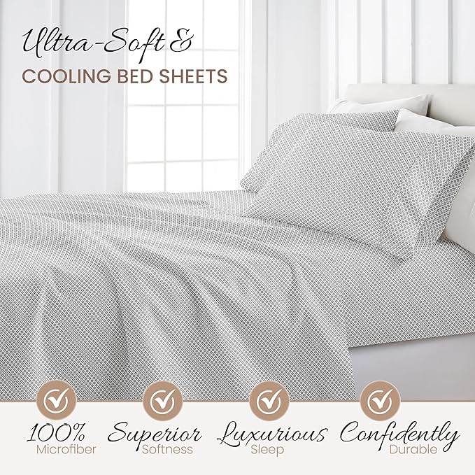 Linen Market 4 Piece Full Bedding Sheet Set (Gray Polaris) - Sleep Better Than Ever with These Ultra-Soft & Cooling Bed Sheets for Your Full Size Bed - Deep Pocket Fits 16" Mattress - LeafyLoom