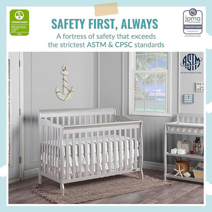 Ashton 4-In-1 Convertible Crib In Grey, Greenguard Gold, JPMA Certified, Non-Toxic Finishes, Features 4 Mattress Height Settings, Made Of Solid Pinewood - LeafyLoom