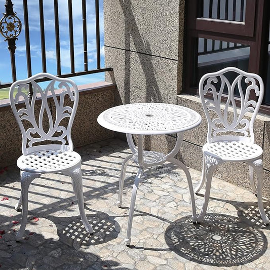 3 Piece Bistro Set,Outdoor Patio Set,Anti-Rust Cast Aluminum Bistro Table Set for Park Yard Front Porch Furniture(New White)… - LeafyLoom