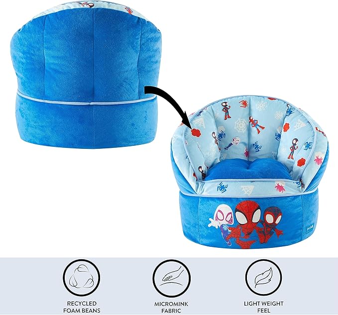 Idea Nuova Marvel Spidey and His Amazing Friends Blue Round Bean Bag Chair for Kids, Ages 3+, Large - LeafyLoom