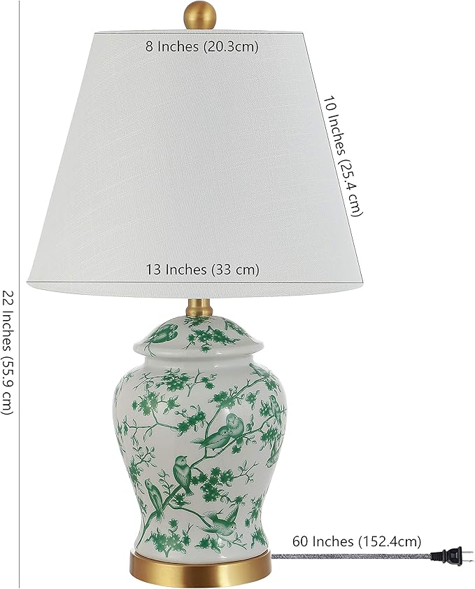 JONATHAN Y JYL3005B Penelope 22" Chinoiserie Classic LED Table Lamp Cottage Traditional Bedside Desk Nightstand for Bedroom Living Room Office College Bookcase LED Bulb Included, Green/White - LeafyLoom