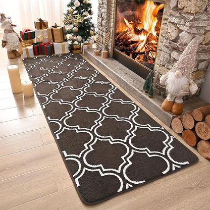 Chicrug Shag Geometric Modern Runner Rug for Bedroom, 2x6 Feet Memory Foam Indoor Hallway Runner Carpet, Fluffy Rug for Living Room Bedside Room Decor for Family, Brown/White - LeafyLoom