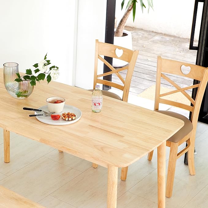 Livinia Aslan 59" Malaysian Oak Rectangular Wooden Dining Table/Large Solid Wood Kitchen Desk (Natural Oak) - LeafyLoom