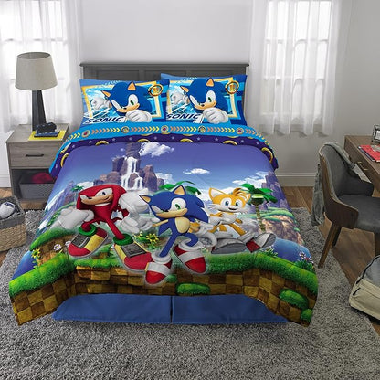 Franco Kids Bedding Super Soft Comforter and Sheet Set, 5 Piece Full Size, Sonic The Hedgehog, Anime - LeafyLoom