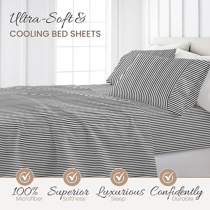 Linen Market 4 Piece California King Bedding Sheets Set (Gray Ribbon) - Sleep Better Than Ever with These Ultra-Soft & Cooling Bed Sheets for Your Cal King Size Bed - Deep Pocket Fits 16" Mattress - LeafyLoom