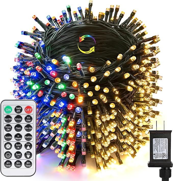 Joomer Christmas Lights 262FT 800 LED Color Changing Christmas Tree Lights Outdoor with Timer, Remote, Connectable for Christmas Decoration(Warm White to Multicolor) Joomer