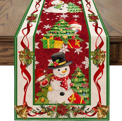 Christmas Table Runner 108 Inches Long Snowflake Buffalo Plaid Table Runner Christmas Theme Holiday Xmax Snowman Gnome Christmas Table Runner for Kitchen Dining Table Home Party Decorations Unibyby