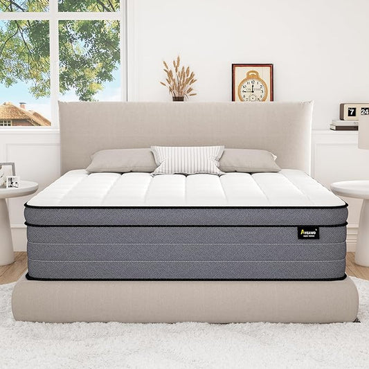 Firm California King Mattress, 12 Inch Cal King Hybrid Mattress with Gel Memory Foam and Pocketed Springs, Pressure Relief and Motion Isolation, Cali King Mattress in a Box, Upgraded Support - LeafyLoom