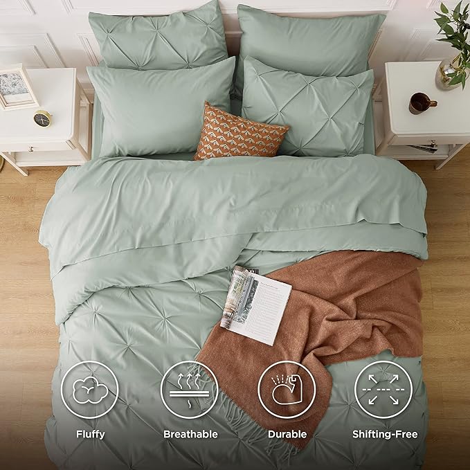 Bedsure Full Size Comforter Sets - Bedding Sets Full 7 Pieces, Bed in a Bag Green Bed Sets with Comforter, Sheets, Pillowcases & Shams - LeafyLoom