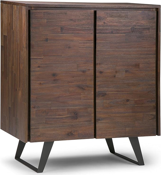 SIMPLIHOME Lowry SOLID ACACIA WOOD and Metal 39 Inch Wide Modern Industrial Medium Storage Cabinet in Distressed Charcoal Brown, For the Living Room, Entryway and Family Room - LeafyLoom