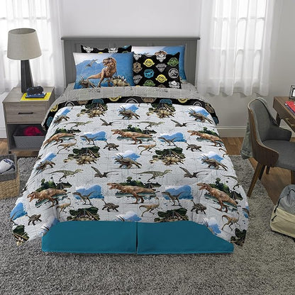 Franco Kids Bedding Super Soft Comforter and Sheet Set with Sham, 7 Piece Full Size, Jurassic World - LeafyLoom