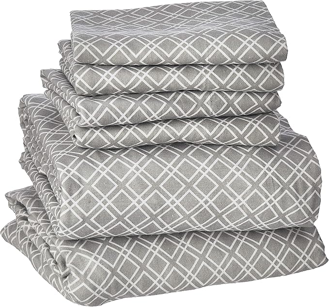 Comfort Spaces Cotton Flannel Breathable Warm Deep Pocket Sheets with Pillow Case Bedding, Cal King, Grey Geo 4 Piece - LeafyLoom