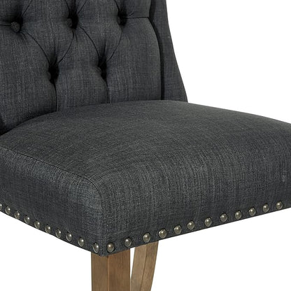 OSP Home Furnishings Jessica Button Tufted Wingback Upholstered Dining Chair with Wood Legs, Charcoal Fabric - LeafyLoom