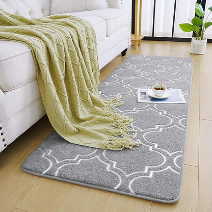 Chicrug Shag Geometric Modern Runner Rug for Bedroom, 2x6 Feet Memory Foam Indoor Hallway Runner Carpet, Fluffy Rug for Living Room Bedside Room Decor for Family, Grey/White - LeafyLoom