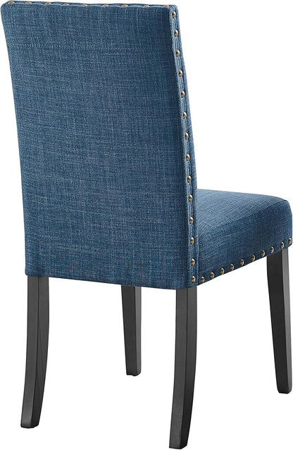 New Classic Furniture Crispin Dining Chair (Set of Four), 100% Polyester Marine Blue Fabric with Espresso Legs - LeafyLoom