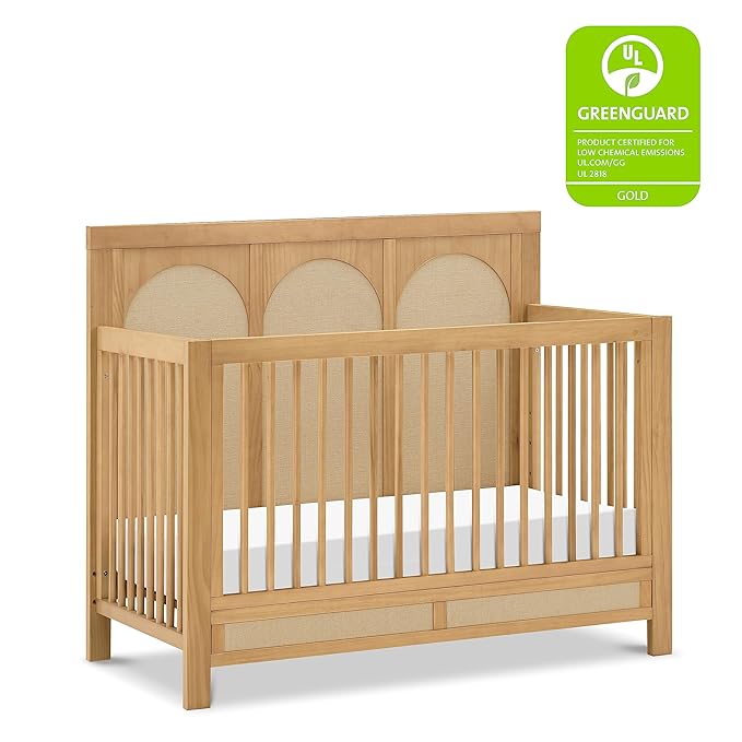 Namesake Eloise 4-in-1 Convertible Crib in Honey and Performance Sand Eco-Weave, GREENGUARD Gold Certified - LeafyLoom