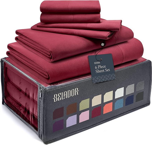 BELADOR Silky Soft Full Sheet Set - Luxury 6 Piece Bed Sheets for Full Size Bed, Secure-Fit Deep Pocket Sheets with Elastic, Breathable Hotel Sheets and Pillowcase Set, Wrinkle Free Oeko-Tex Sheets - LeafyLoom