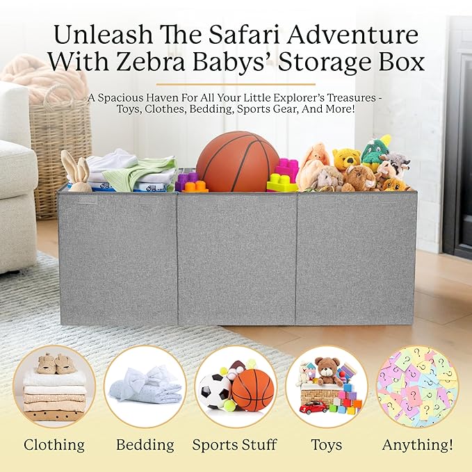 Kids Toy Chest for Boys & Girls - Stylish Versatile Stuffed Animal Holder & Toddlers Toy Organizer Makes Play Room Organization Easy - Made with Strong PP Board - Gray bin with Cationic Fabric - LeafyLoom