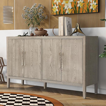 Merax Wood Sideboard Buffet Cabinet with Storage, 4 Door Farmhouse Cupboard w/Adjustable Shelves, Console Table for Kitchen, Dining/Living Room, Grey - LeafyLoom