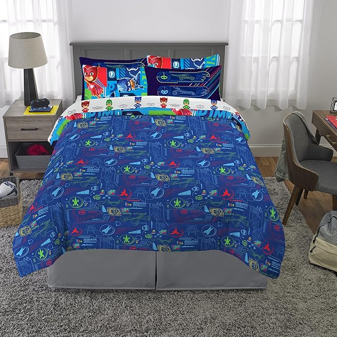 Franco Kids Bedding Super Soft Comforter and Sheet Set with Sham, 7 Piece Full Size, PJ Masks - LeafyLoom