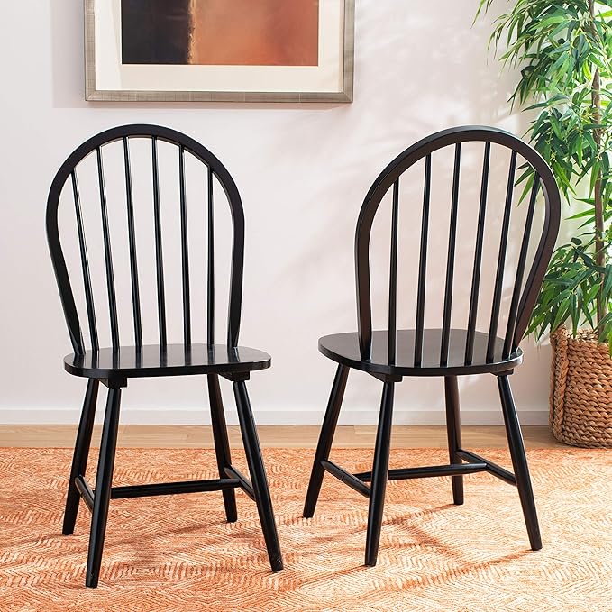 Safavieh Home Camden Farmhouse Black Spindle Back Dining Chair, Set of 2 - LeafyLoom