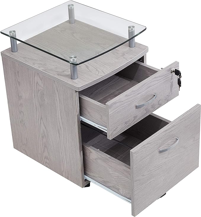 Techni Mobili Functional Storage L-Shaped Computer Desk, Grey & Rollingg File Cabinet, Regular, gray - LeafyLoom