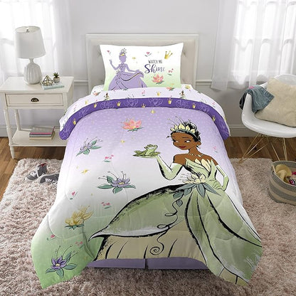 Disney Princess Tiana Kids Bedding Super Soft Microfiber Comforter And Sheet Set, 4 Piece Twin Size, "Official" Disney Product By Franco - LeafyLoom