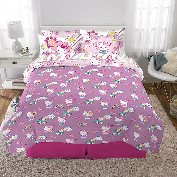 Franco Kids Bedding Super Soft Comforter and Sheet Set with Sham, 7 Piece Full Size, Hello Kitty - LeafyLoom