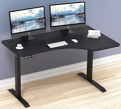 SHW 55-Inch Large Electric Height Adjustable L-Shaped Standing Desk with Right Facing Corner, Black - LeafyLoom