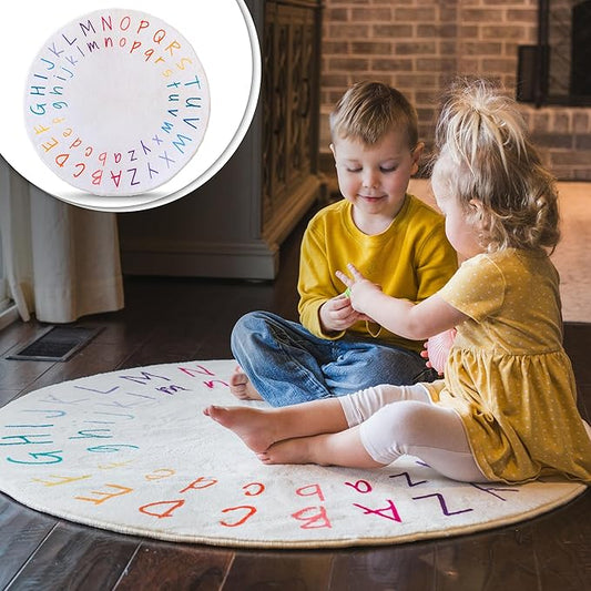 ABC Rug for Kids Room - 40 inch Round Alphabet Rug - ABC Classroom Rug for Kids Learning - Round Rug for Kids Room Decor - ABC Rugs for Kids Playroom - Round Nursery Rug - ABC Mats for Floor Toddlers - LeafyLoom