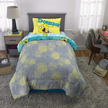 Franco Kids Bedding Super Soft Comforter and Sheet Set, 4 Piece Twin Size, Spongebob - LeafyLoom