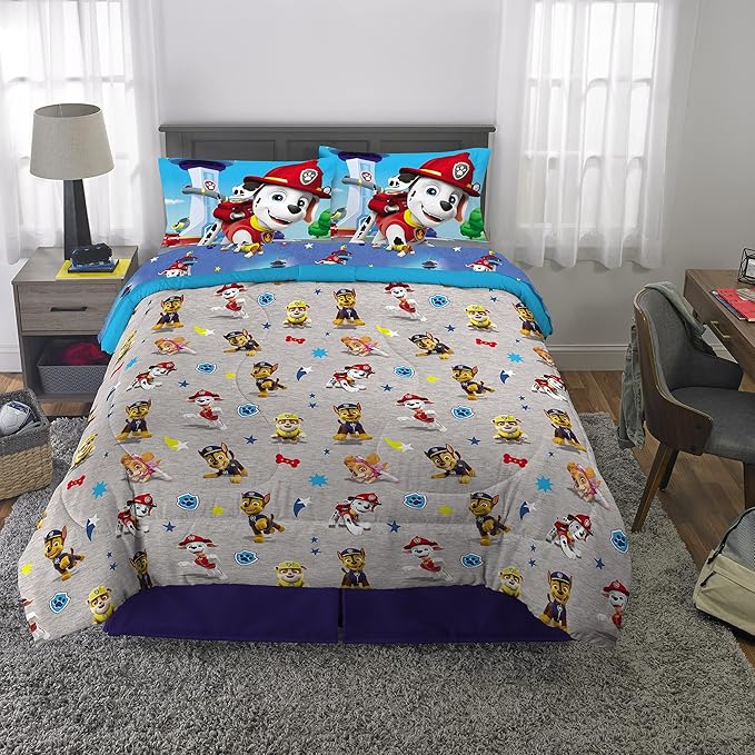 Franco Paw Patrol Kids Bedding Super Soft Comforter And Sheet Set, 5 Piece Full Size, (Official) Nickelodeon, 39 x 75 Inch - LeafyLoom