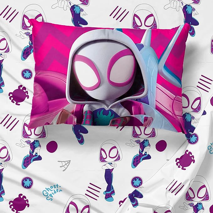 Marvel Spidey & His Amazing Friends Ghost Spider Gwen 4 Piece Toddler Bed Set - Bedding includes Comforter & Sheet Set - Super Soft Fade Resistant Microfiber - LeafyLoom