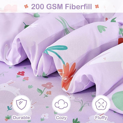 Mooreeke Bed in a Bag for Kids Girls Teens, 7 Pieces Full Size Comforter Bed Set with Shams, Sheet Set, Rabbit Purple Super Soft Microfiber Kids Comforter Bedding Set - LeafyLoom