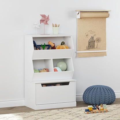 UTEX Kids Toy Storage Organizer, Bookshelf for Kids and Bookcase with Drawer, Children Open Storage Cubby for Kids Room Playroom Nursery White - LeafyLoom