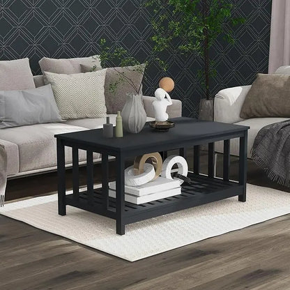 TaoHFE Black Coffee Tables for Living Room Modern Coffee Table Set 40 Inch 2-Tier Wooden Living Room Table Rectangular Center Table with Storage Shelf Furniture for Living Room, Meeting Room, Office - LeafyLoom