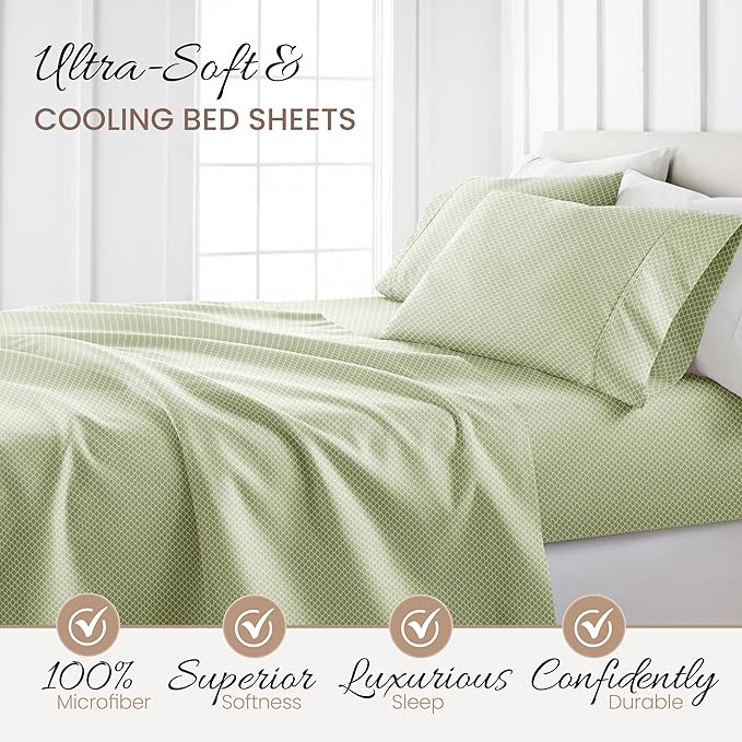 Linen Market 4 Piece Full Bedding Sheet Set (Sage Scallops) - Sleep Better Than Ever with These Ultra-Soft & Cooling Bed Sheets for Your Full Size Bed - Deep Pocket Fits 16" Mattress - LeafyLoom