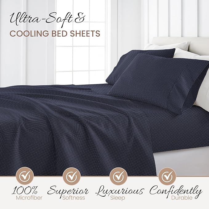 Linen Market 4 Piece Queen Bedding Sheet Set (Navy Blue Heart) - Sleep Better Than Ever with These Ultra-Soft & Cooling Bed Sheets for Your Queen Size Bed - Deep Pocket Fits 16" Mattress - LeafyLoom