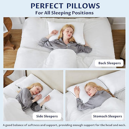 Homemate Bed Pillows for Sleeping - Queen Size(20"x28") Set of 4 Pillows Allergy Friendly Microfiber Shell Fluffy Down Alternative Filling Breathable Pillow Suitable Back Stomach or Side Sleepers - LeafyLoom