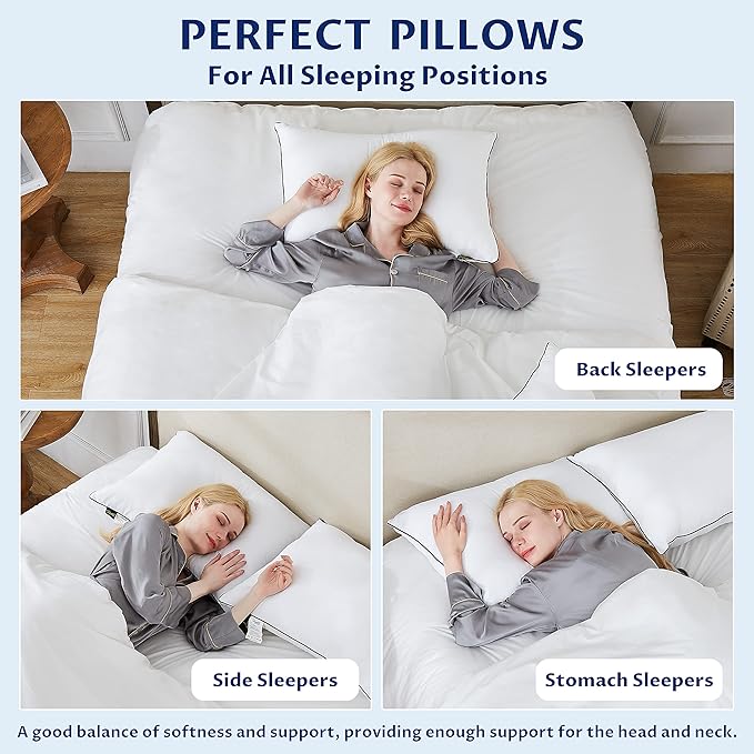 Homemate Bed Pillows for Sleeping - Standard Size(20"x26") Set of 4 Pillows Allergy Friendly Microfiber Shell Fluffy Down Alternative Filling Breathable Pillow Suitable Back Stomach or Side Sleepers - LeafyLoom